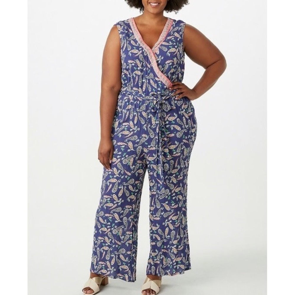 Westport Blue Paisley Sleeveless Wide Leg Jumpsuit Size 16